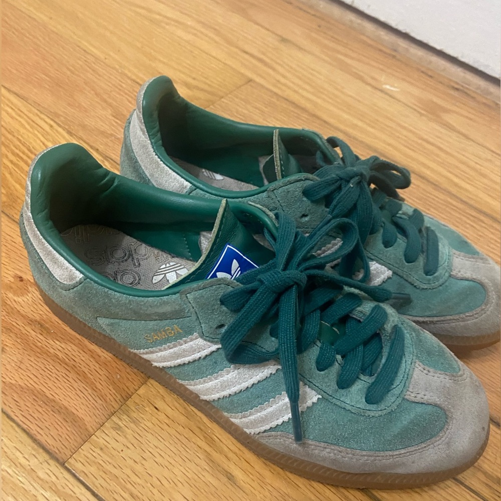 Adidas Sambas Green/Light Grey Suede - Women's 6.5